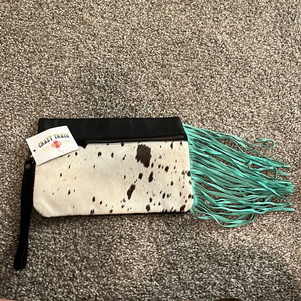 BNWOT Crazy Train cow hide purse